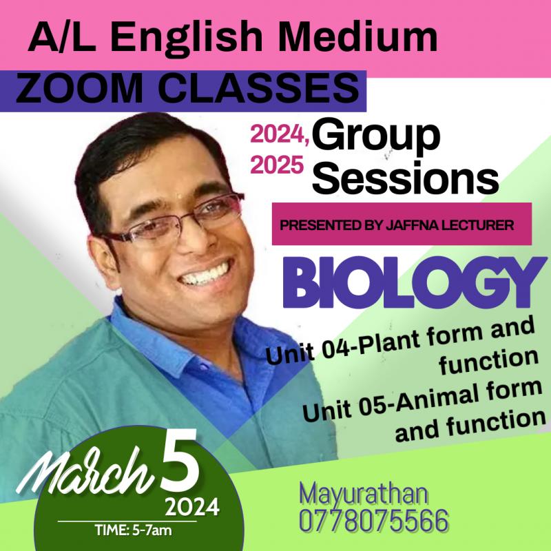 2025 A/L EM Biology Unit 4&5 or 6&7 Zoom classes-individual/group