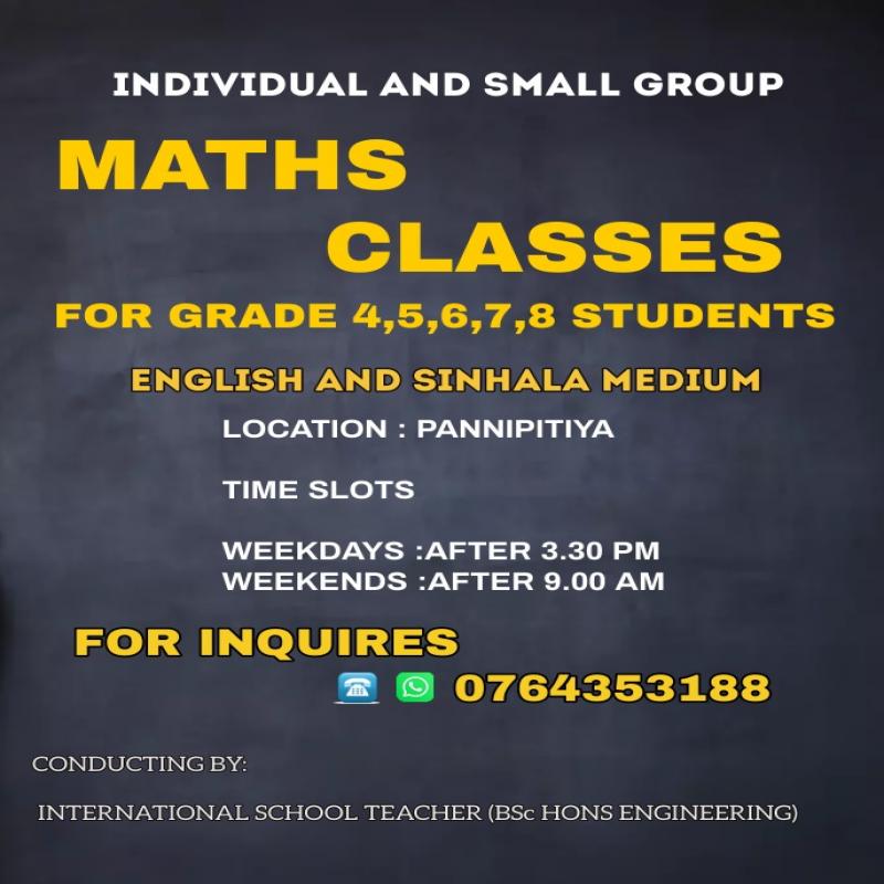 ENGLISH AND SINHALA MEDIUM MATHS CLASS FOR GRADE 4,5,6,7,8