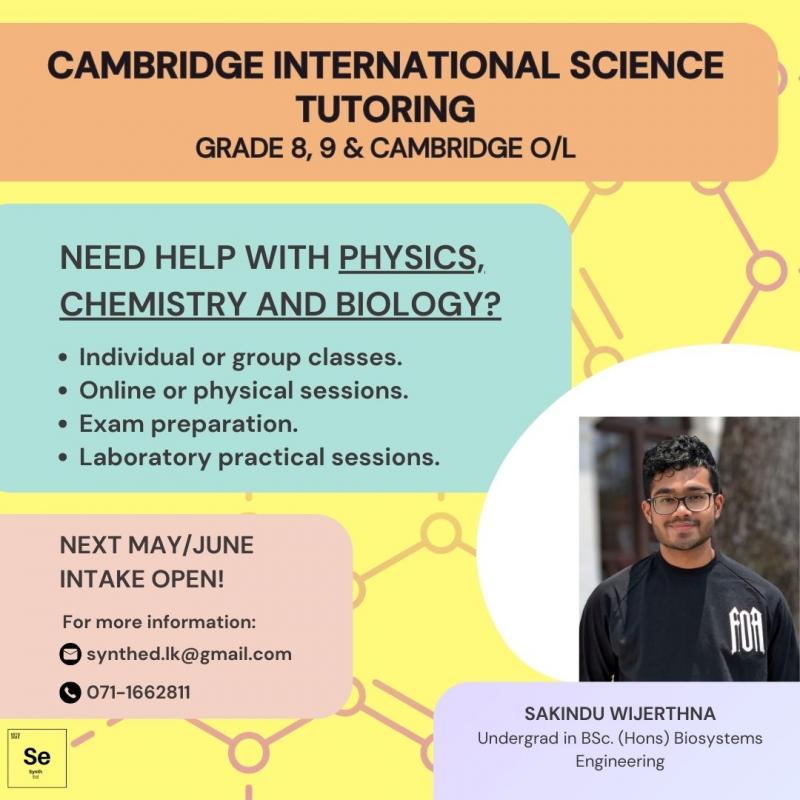 Cambridge Physics, Chemistry & Biology | Grade 8,9 & Cambridge O/L | T