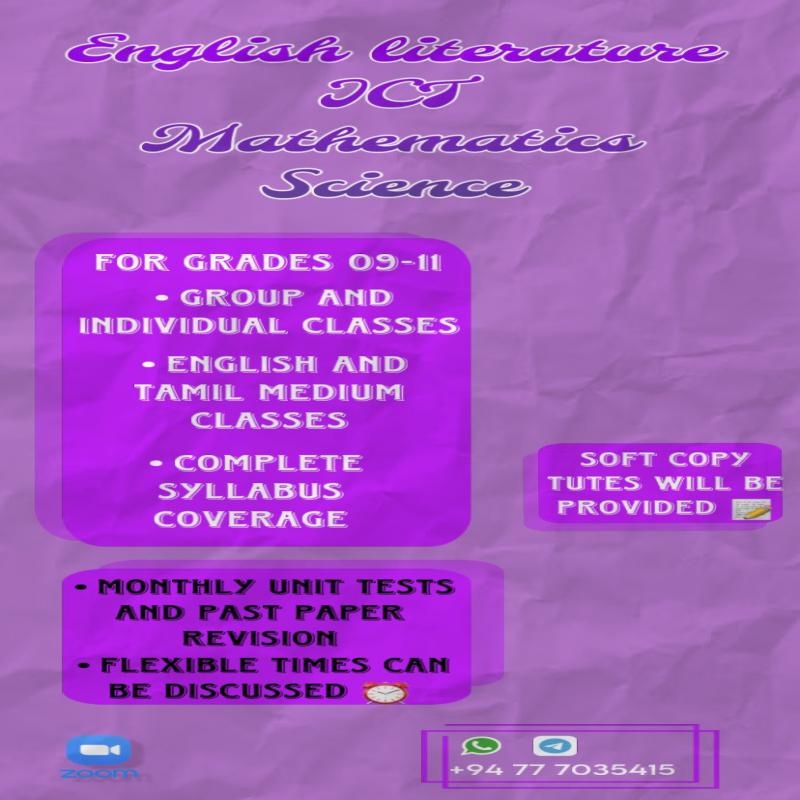 English literature,Maths,Science and ICT for OL students