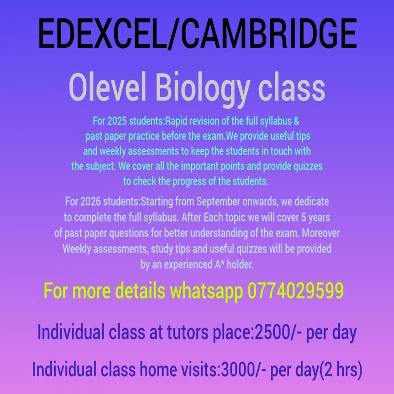 Edexcel /Cambridge Olevel Biology class