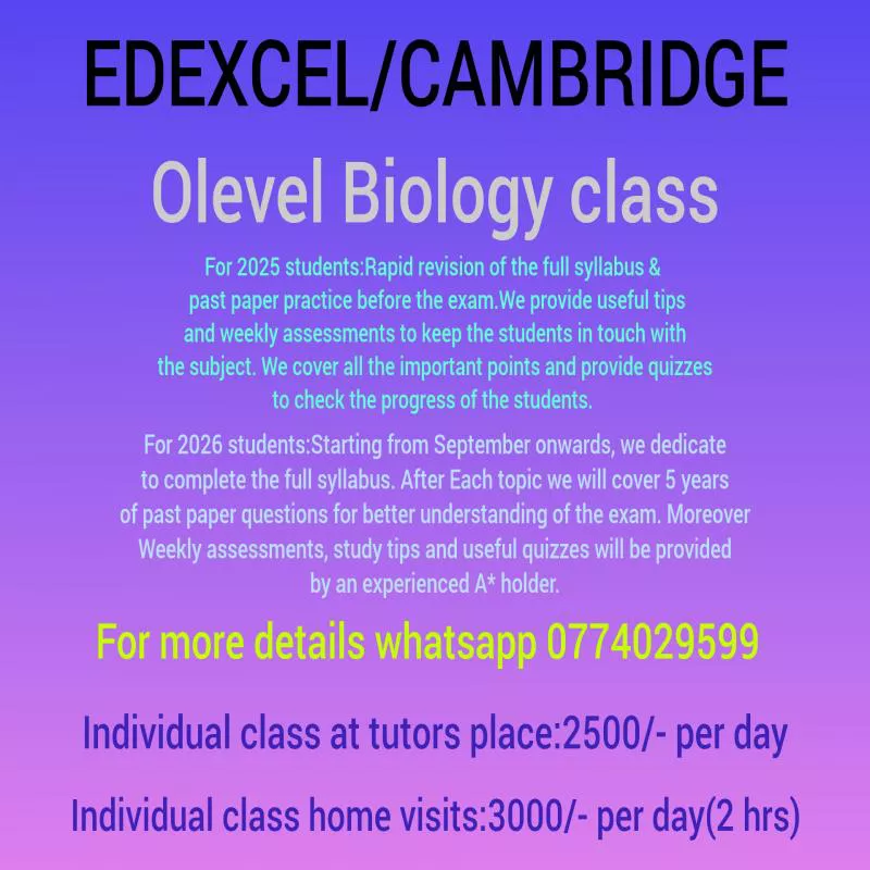 Edexcel /Cambridge Olevel Biology class