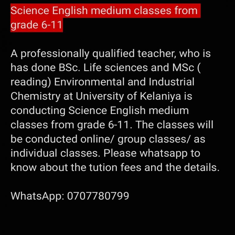 Science classes from grade 6-11