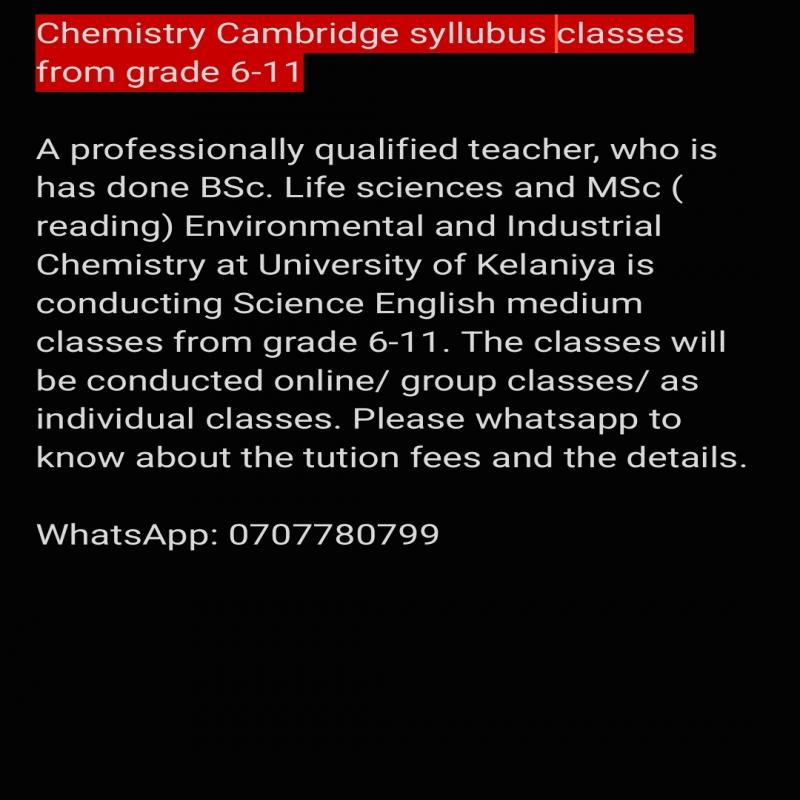 Chemistry classes for grade 6-11 Cambridge syllabus