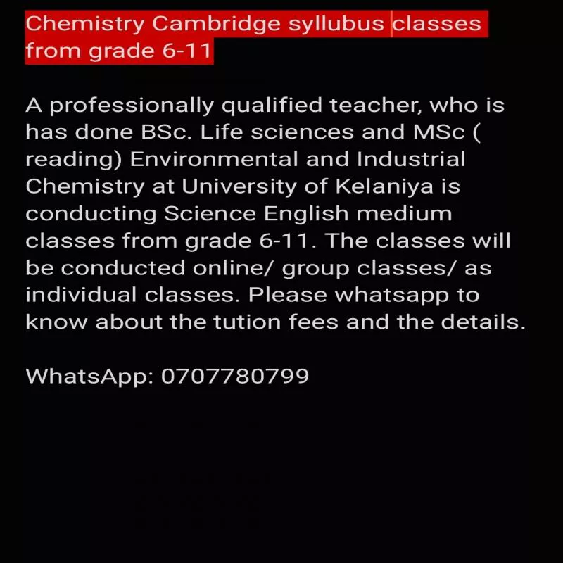 Chemistry classes for grade 6-11 Cambridge syllabus