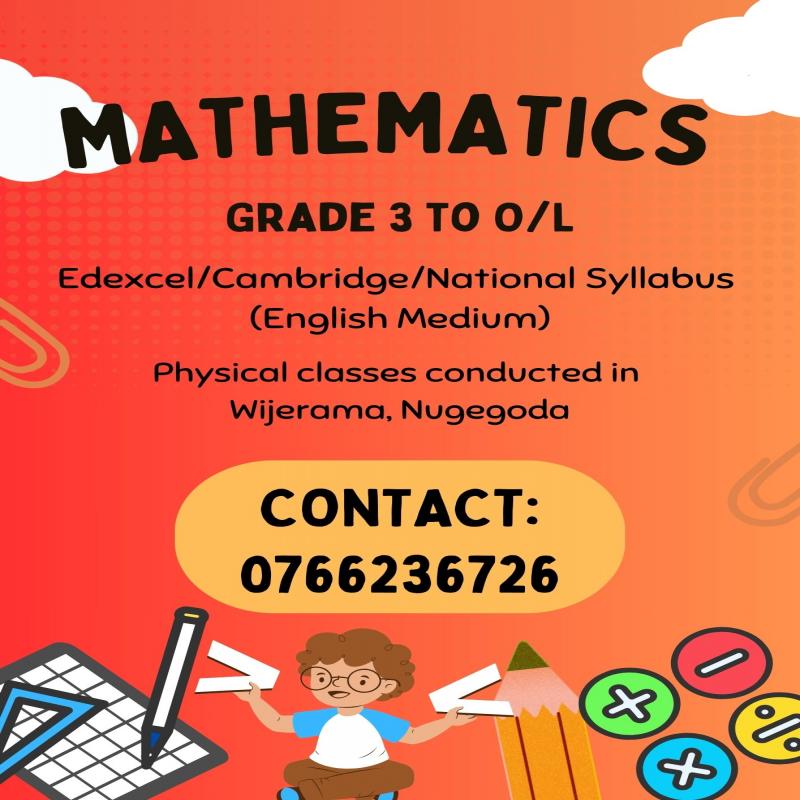Mathematics Classes For Students From Grade 3 To O/L