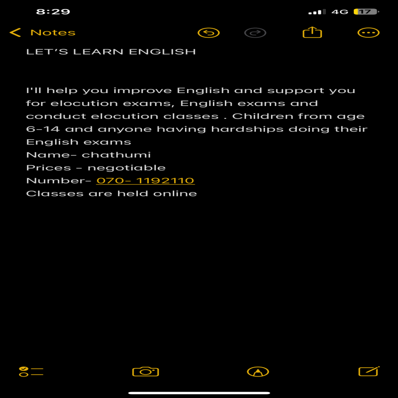 English (basic English support, spoken English, elocution)