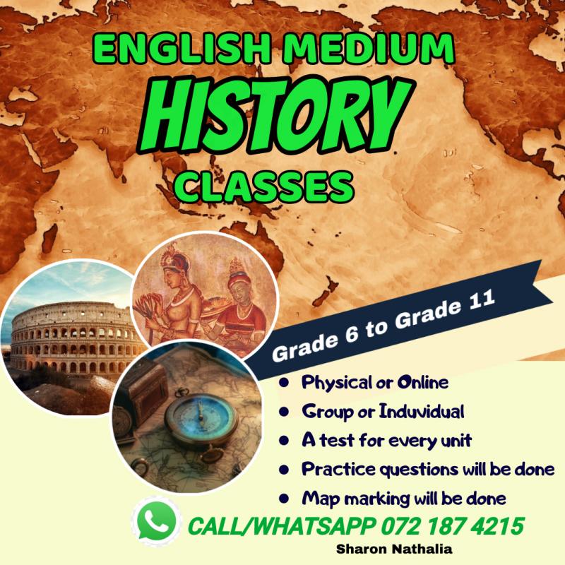 English Medium History Classes (Olevel) and grades 6-11