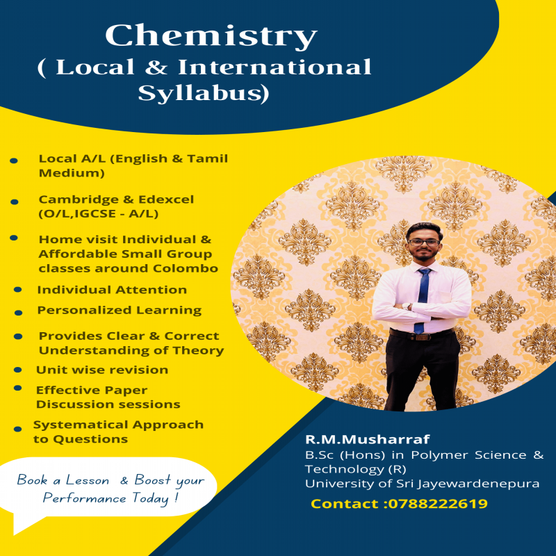 A/L Chemistry Individual & small group classes in Colombo