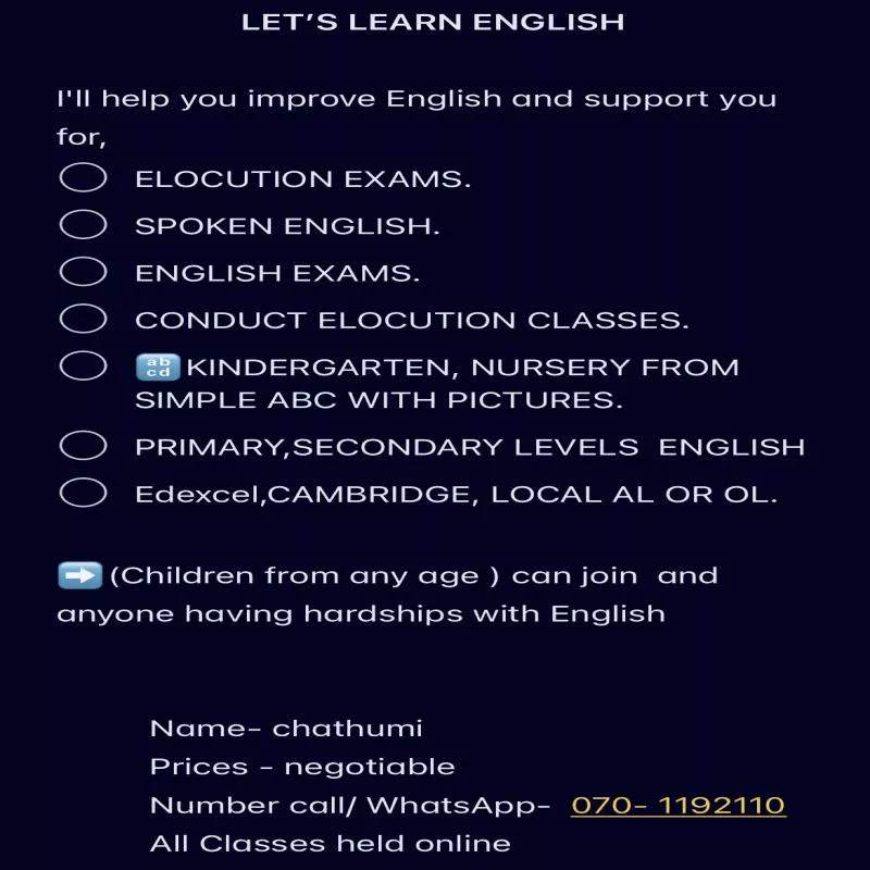 English ( basic English support, spoken English, elocution)