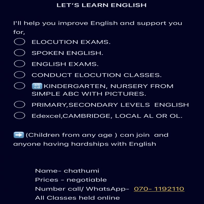 English ( basic English support, spoken English, elocution)