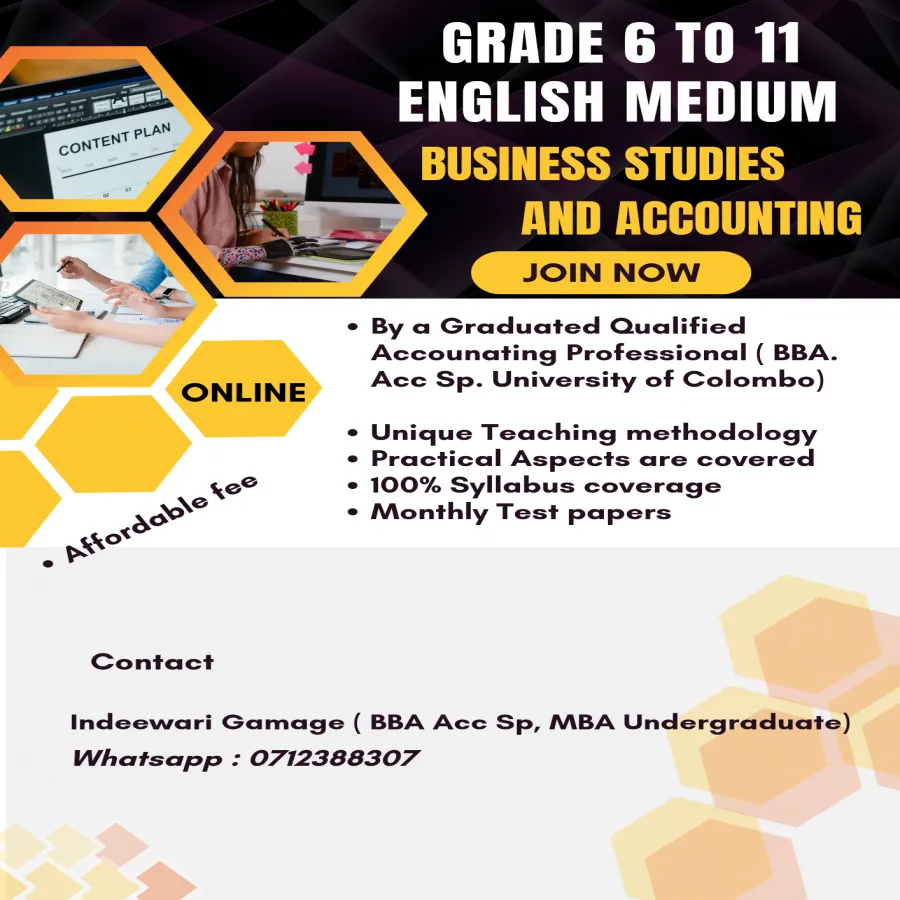 Grade 6-11 Business Studies and Accounting -Online English Medium