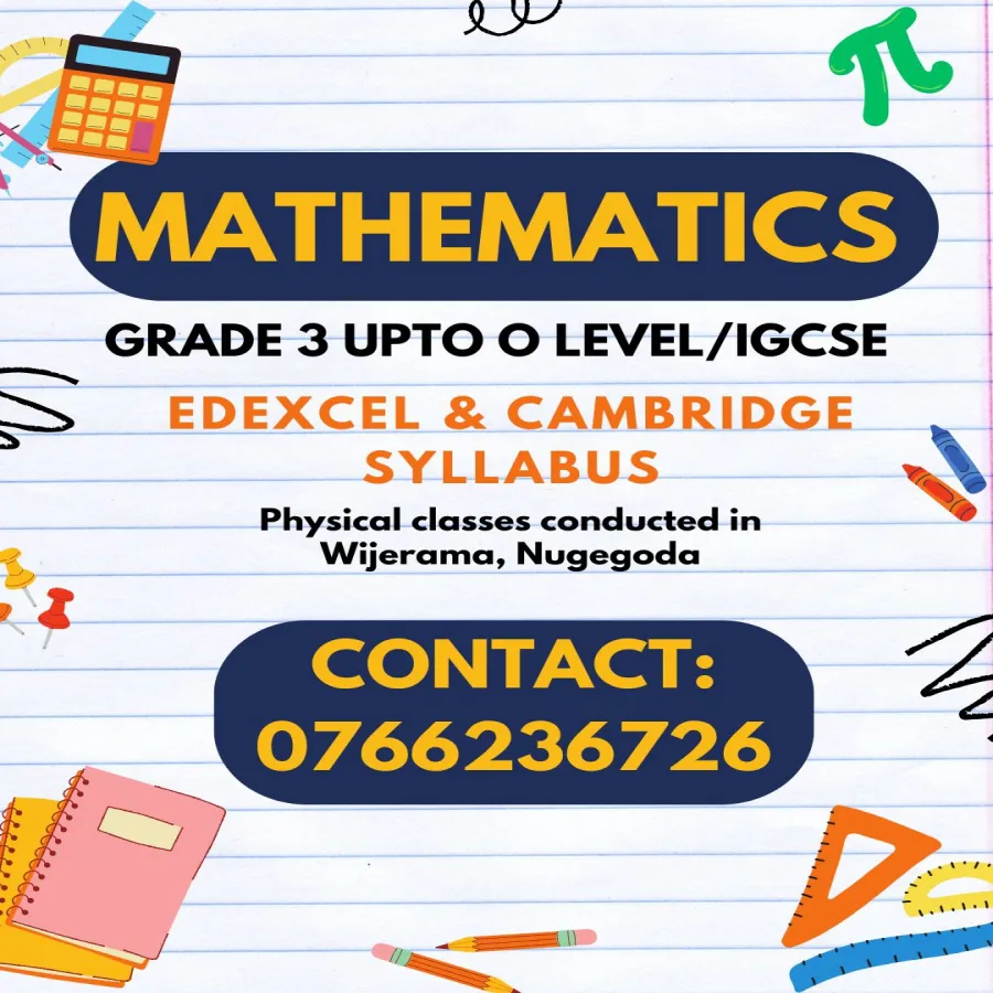 Mathematics Classes  - Grade 3 To O/L - Edexcel/Cambridge/Local