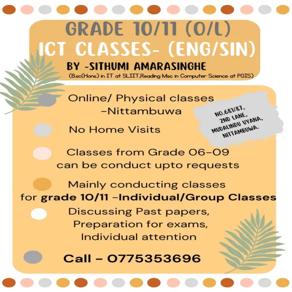 ICT Classes for grade 10/11- O/L - (ENG/SIN)