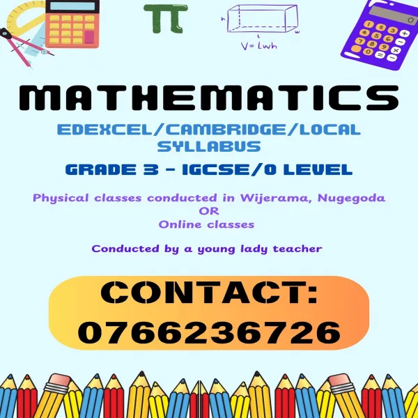 Mathematics Classes from Grade 3 To O/L - Edexcel/Cambridge Syllabus
