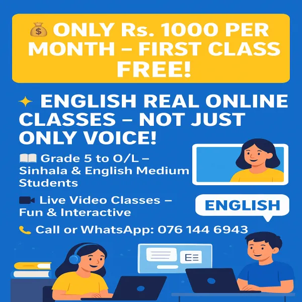 English online classes for grade 5 to O/L Only Rs.1000 for month