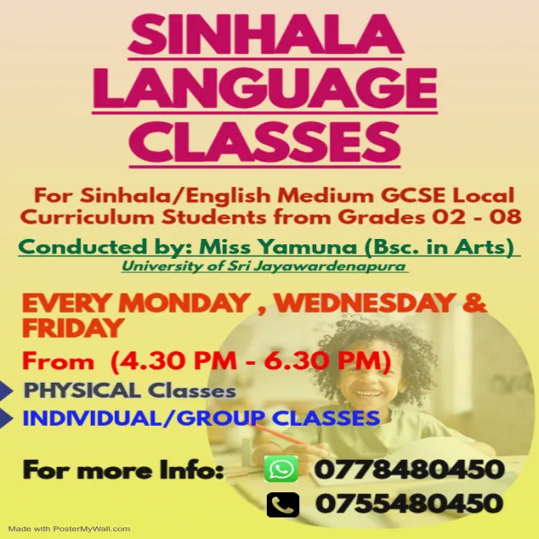 Sinhala Classes for Students from Grades 02 - 08