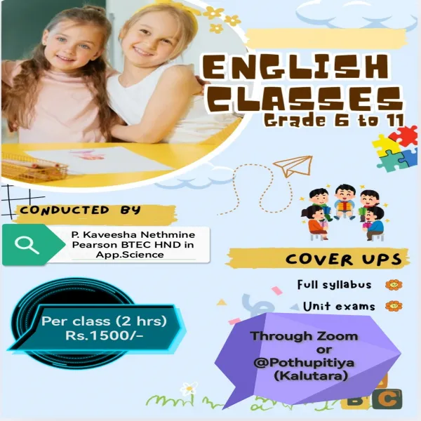 English classes  For students of Grades 6-11