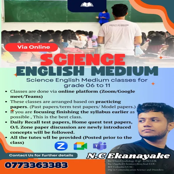 English Medium / Sinhala Medium Science Classes for Grade 06 to 11