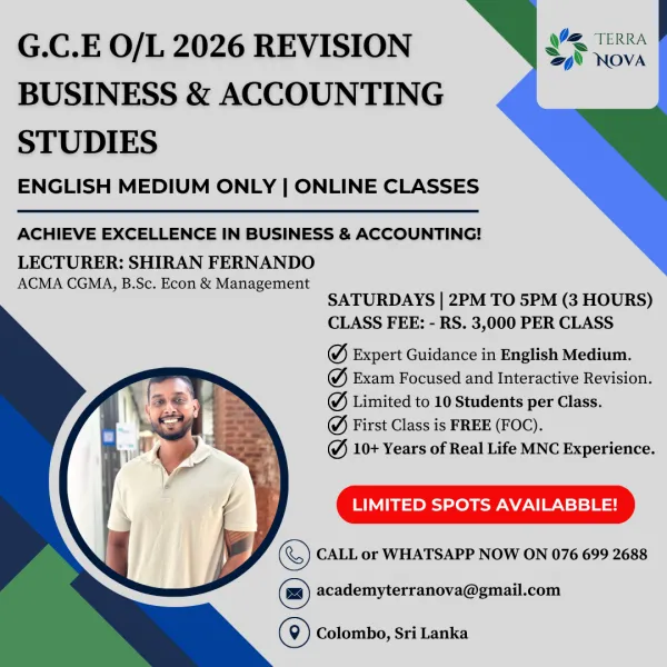 G.C.E O/L Business & Accounting Studies (ENGLISH MEDIUM) CRASH COURSE