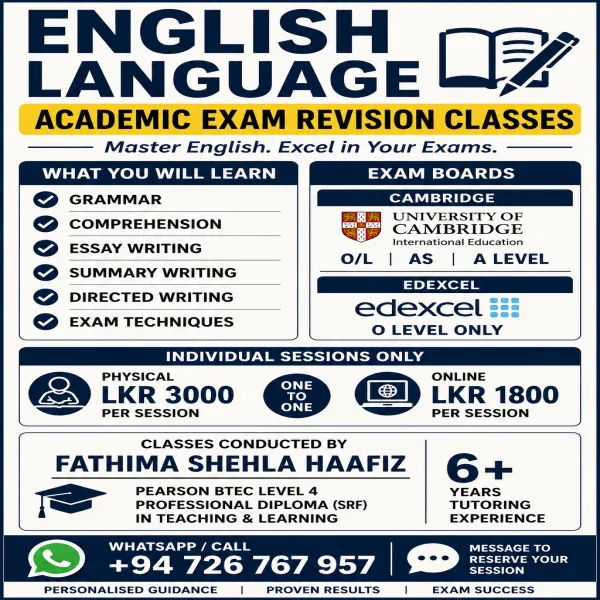 English Language & Literature Tuition (O/L, AS, A/L)