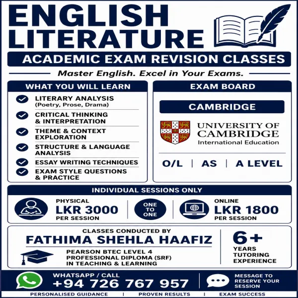 English Language & Literature Tuition (O/L, AS, A/L)