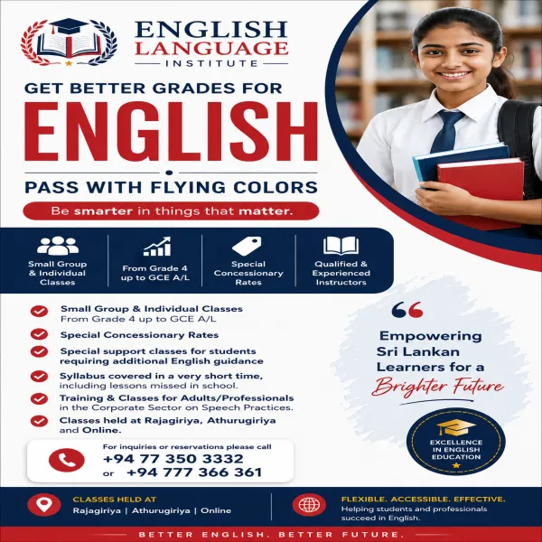English Classes | Grade 4 to GCE A/L | Rajagiriya,  Athurugir