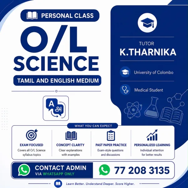 PERSONAL CLASS O/L SCIENCE TAMIL AND ENGLISH MEDIUM