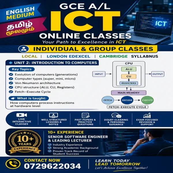 GCE O/L & A/L ICT Classes English Tamil Medium 2026 2027 202