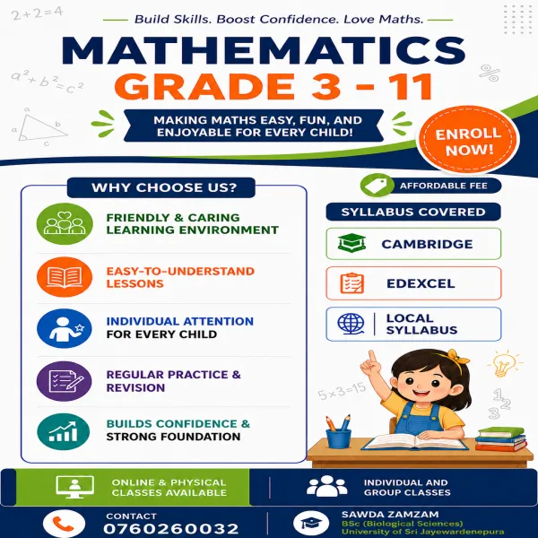 Mathematics Tutor ( English & Sinhala Medium)