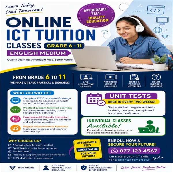 ONLINE ICT TUITION CLASSES – ENGLISH MEDIUM (Grades 6–11)