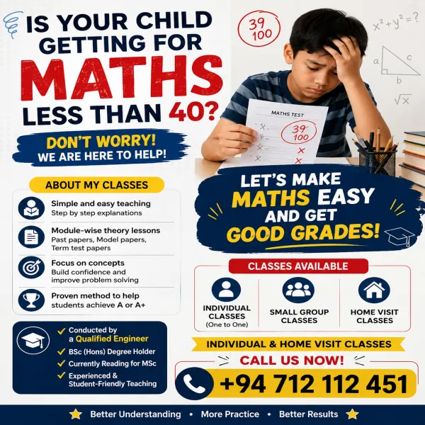 MATHS CLASSES – GRADE 6 TO 11 English & Sinhala Medium