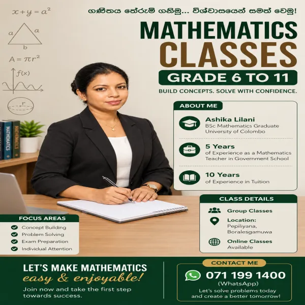 Mathematics class for grade 6 to O/L