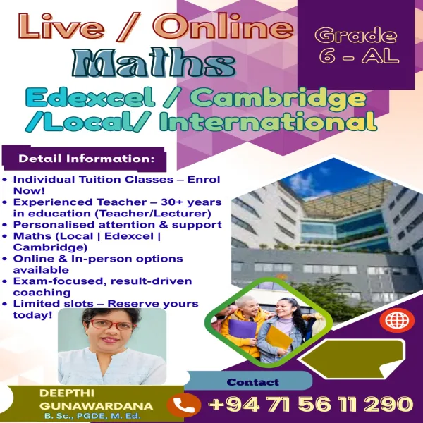 Edexcel /Cambridge / Any syllabus Maths clz @ Pannipitiya