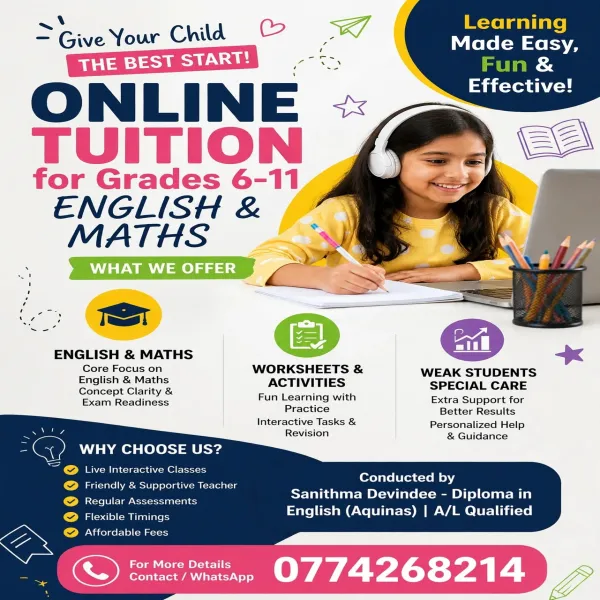 ONLINE ENGLISH & MATHS CLASSES - Grades 6 to 11