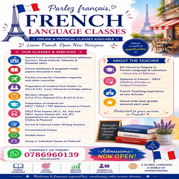 French Classes for  IGCSE & GCSE ,  GCE o/l and a/l ,  TEF & D