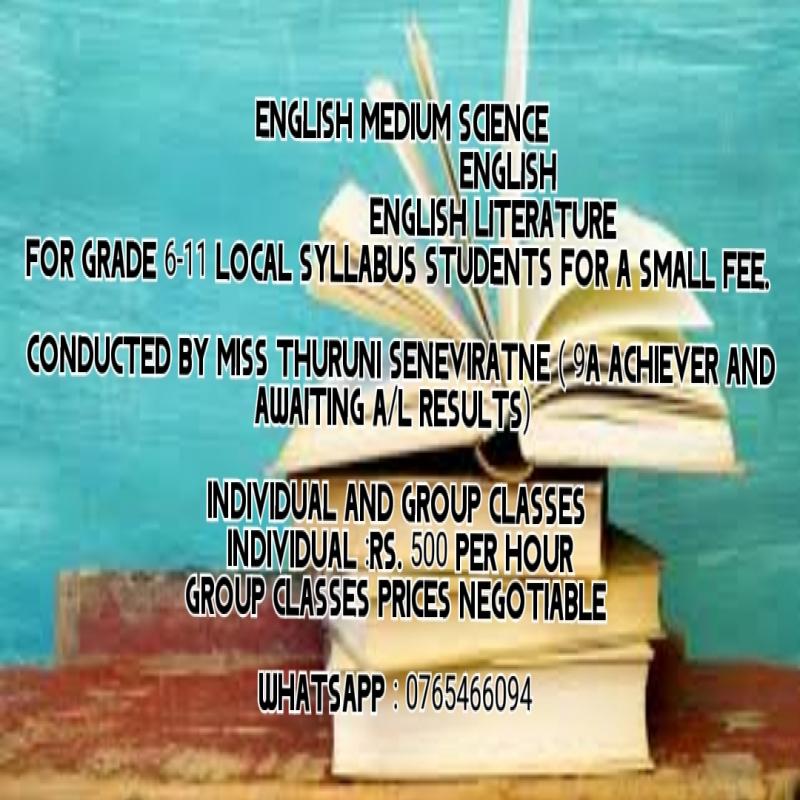 ENGLISH MEDIUM local syllabus science, English and English literature