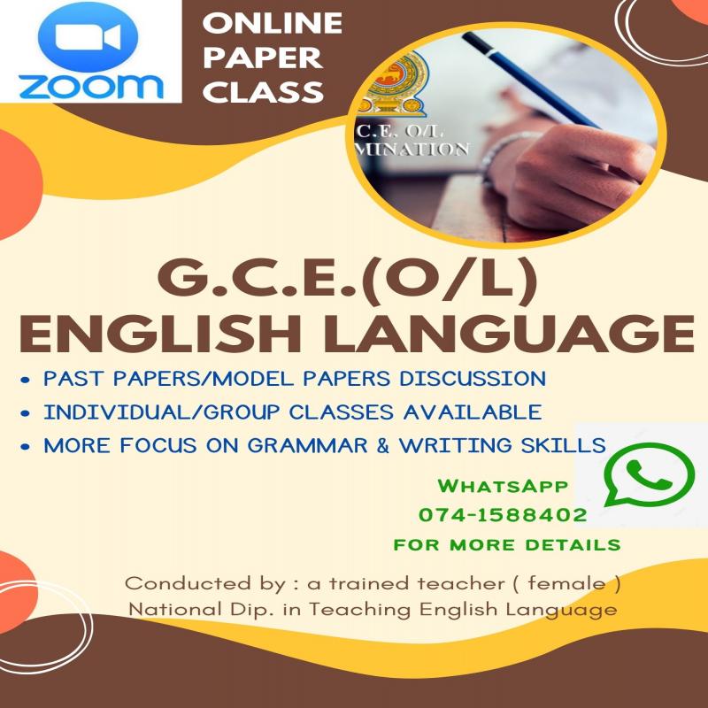 G.C.E.(O/L) English Language Paper Class - Online