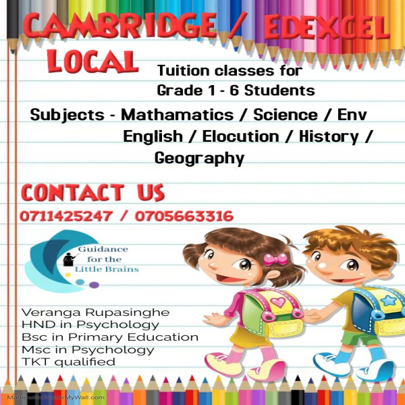 Cambridge and Edexcel Tuition Classes for Grade 1 to 6 Students