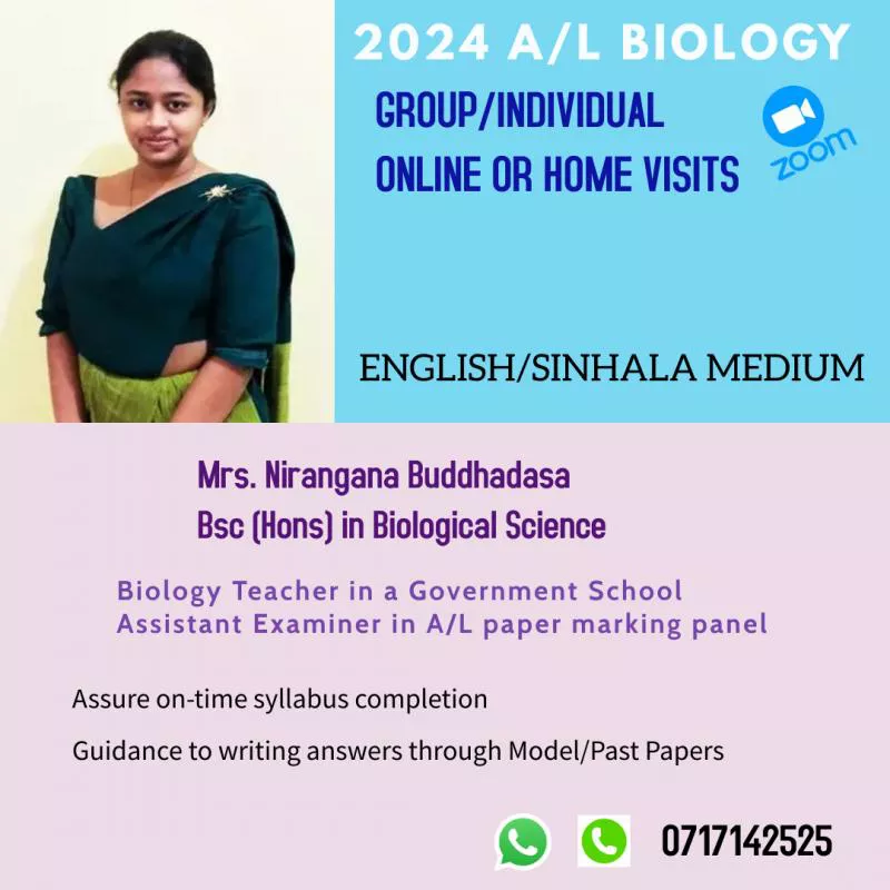 A/L Biology ENGLISH/SINHALA medium - Online/Group/Individual