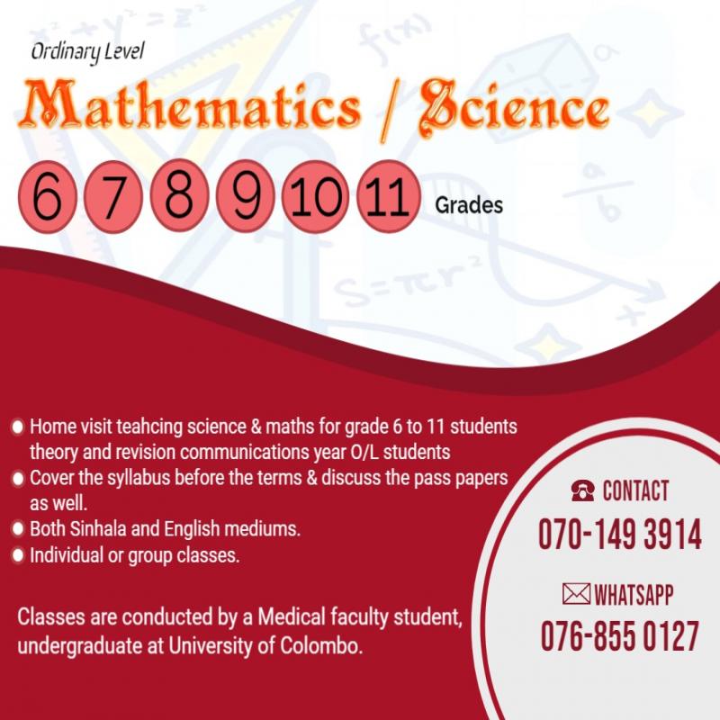 Home visit teaching science & maths for grade 6-11