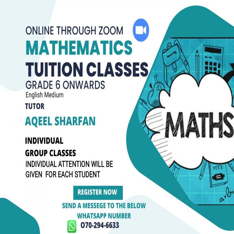 Online English Medium Mathematics Classes from grade 6 onwards