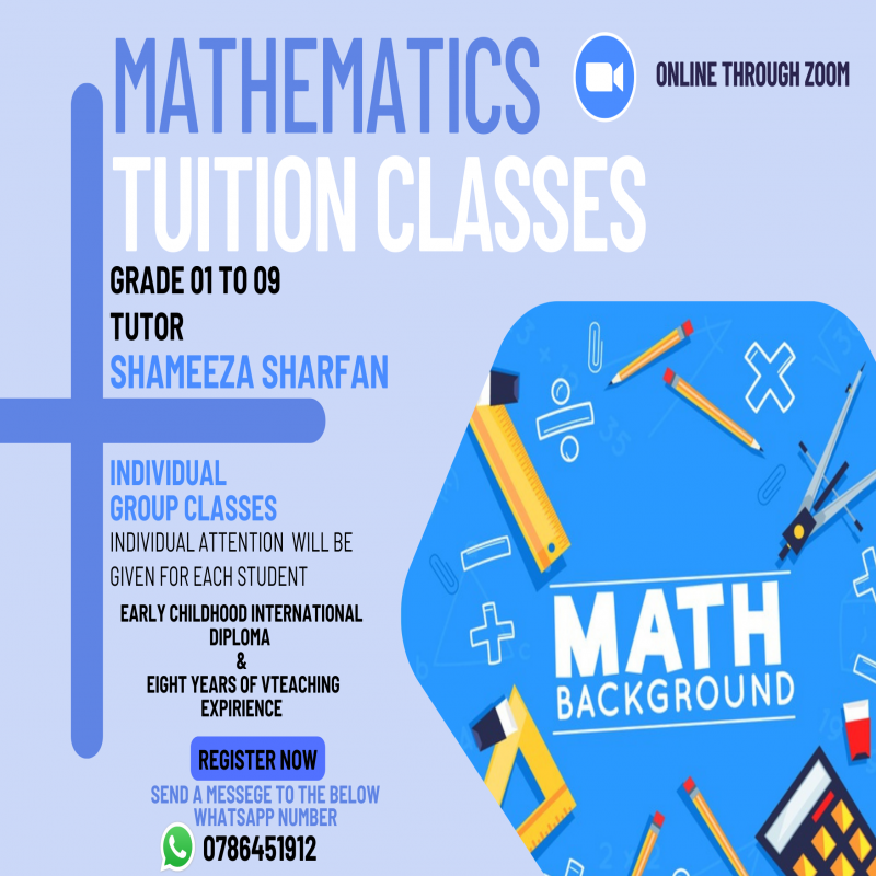 Online English Medium Mathematics Classes from grade 01 to 09