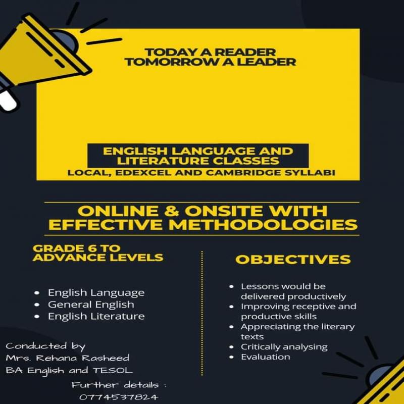 ONLINE CLASSES FOR ENGLISH LANG & LIT