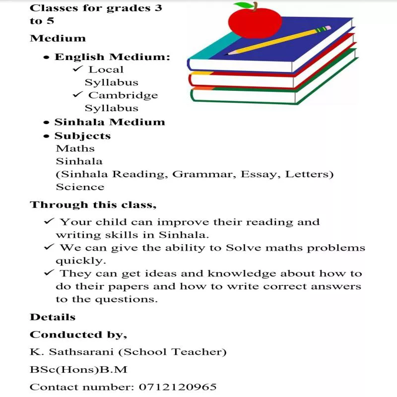 Classes for grades 3 to 5