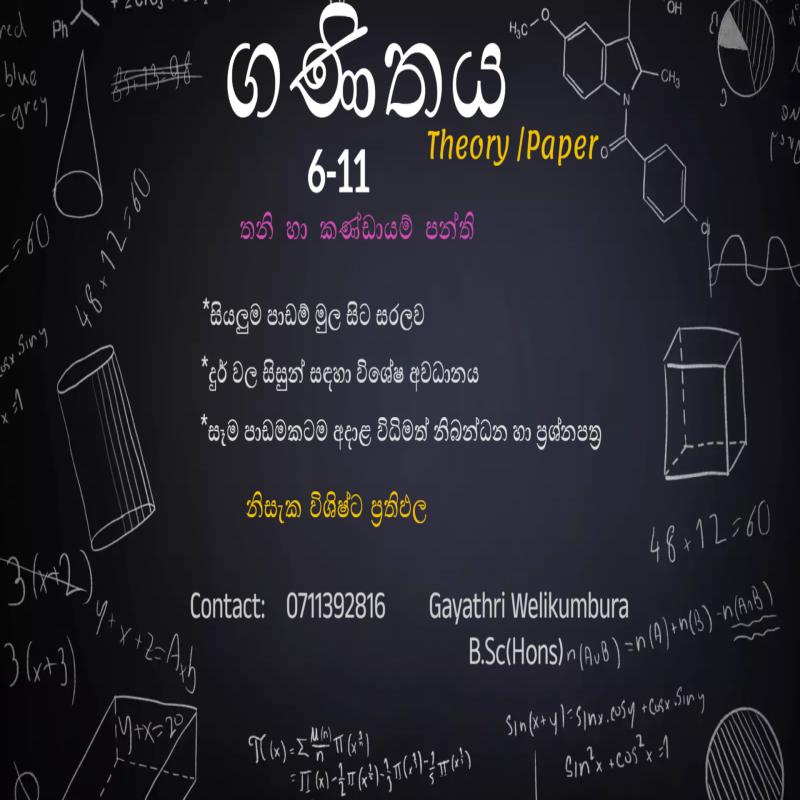 ගණිතය(සිංහල මාධ්‍ය )- 6-11 ශ්‍රේණි (Theory/Paper/Revision)