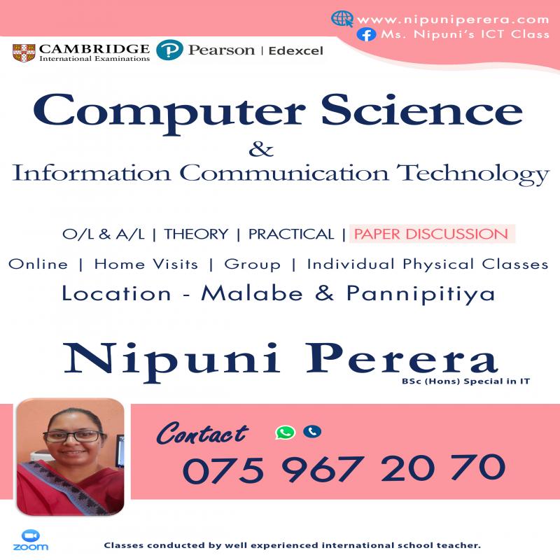 Cambridge Computer Science / IT, Edexcel IT, & ICT Classes for GCE O/L