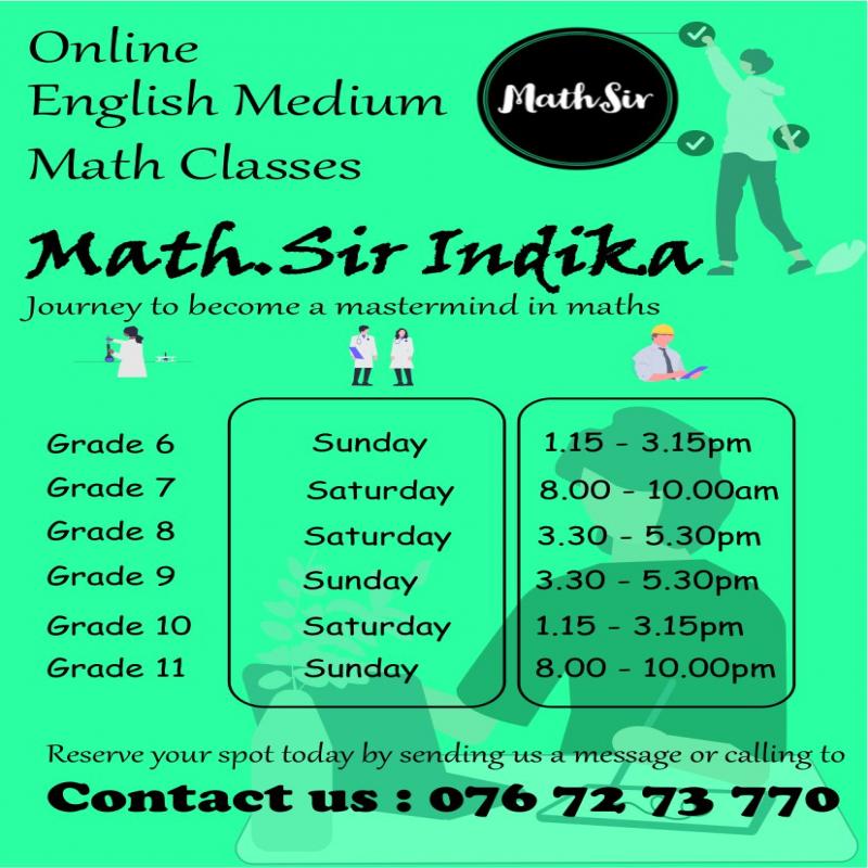 MATH - ENGLISH MEDIUM - ONLINE - FROM GRADE 6 - 11