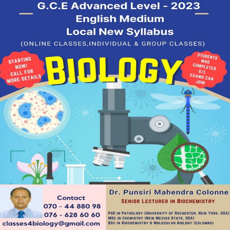 2025 A/L Biology Local - English Medium (Group/ Individual/ Online)