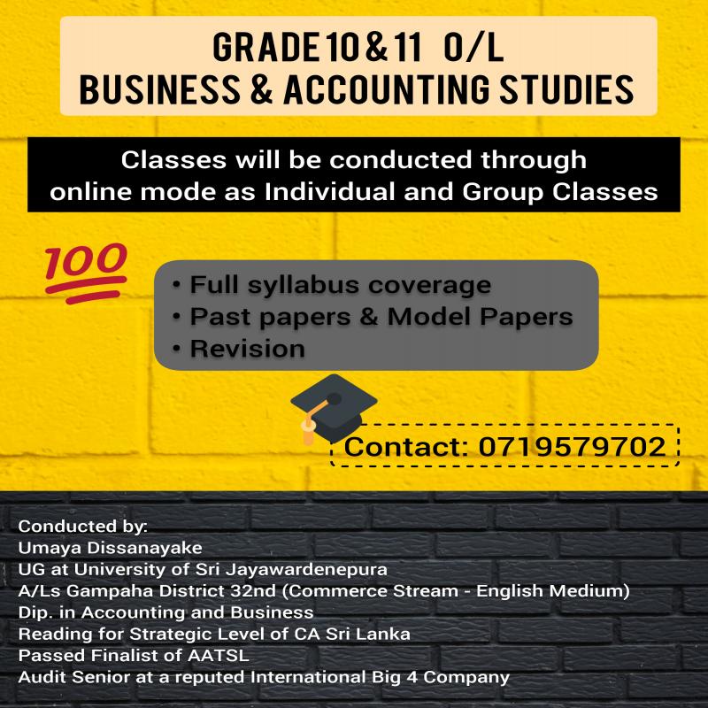 O/L - Business and Accounting Studies Classes (English Medium)